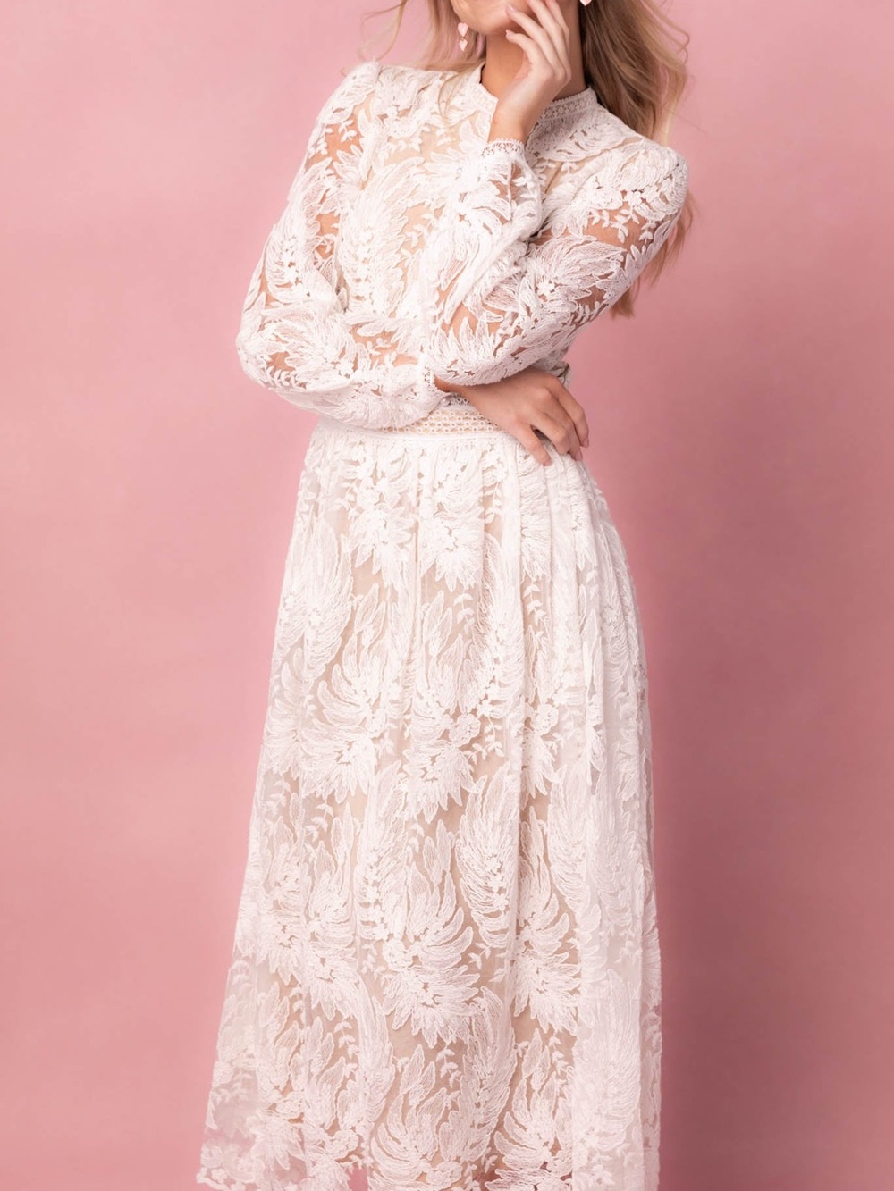 Ivy City Co Ivory Lace Long-Sleeve Maxi Dress